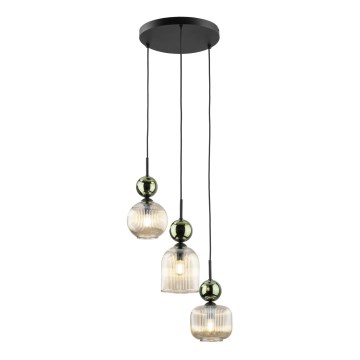 Lustre suspenso com cabo SOPHIA 3xE14/10W/230V preto/verde/bege fumê