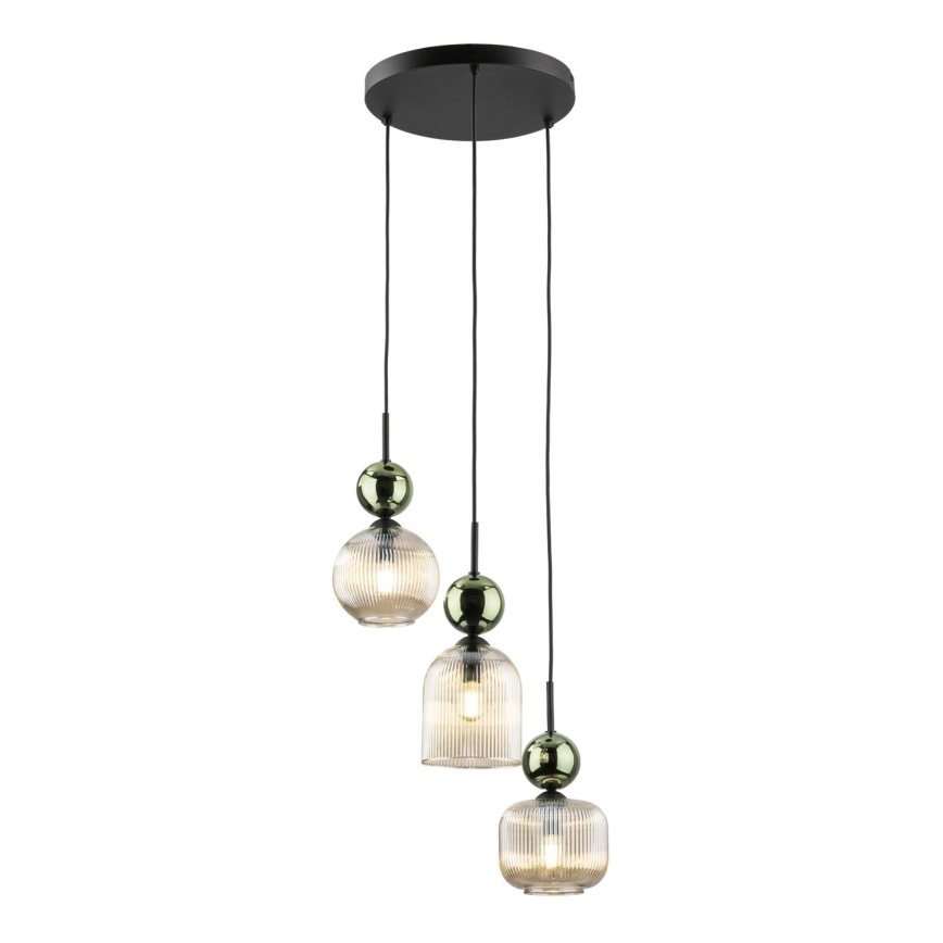 Lustre suspenso com cabo SOPHIA 3xE14/10W/230V preto/verde/bege fumê