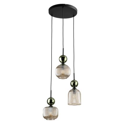 Lustre suspenso com cabo SOPHIA 3xE14/10W/230V preto/verde/bege fumê