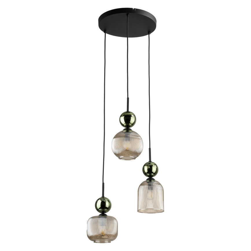 Lustre suspenso com cabo SOPHIA 3xE14/10W/230V preto/verde/bege fumê