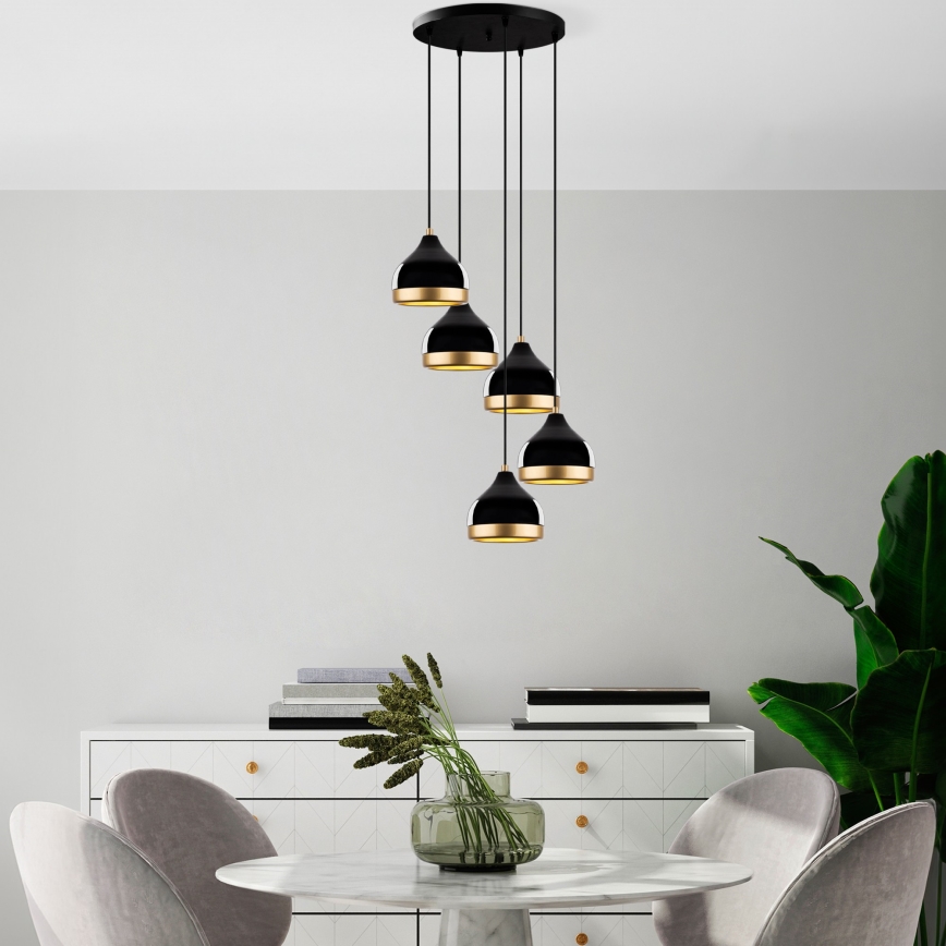 Lustre suspenso com cabo YILDO 5xE27/40W/230V preto/dourado
