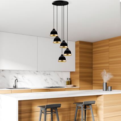 Lustre suspenso com cabo YILDO 5xE27/40W/230V preto/dourado
