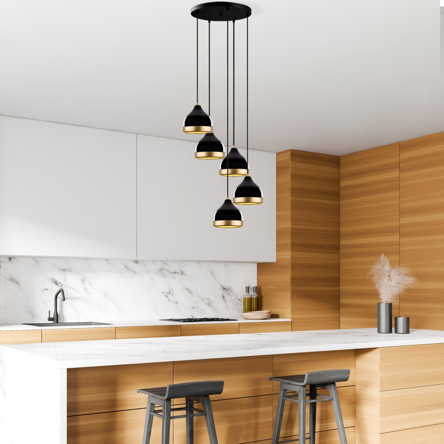 Lustre suspenso com cabo YILDO 5xE27/40W/230V preto/dourado