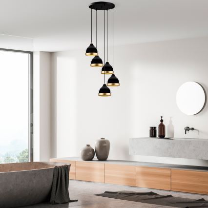 Lustre suspenso com cabo YILDO 5xE27/40W/230V preto/dourado