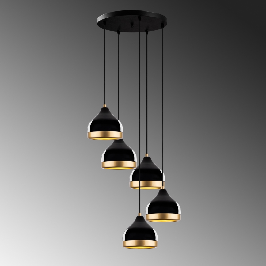 Lustre suspenso com cabo YILDO 5xE27/40W/230V preto/dourado