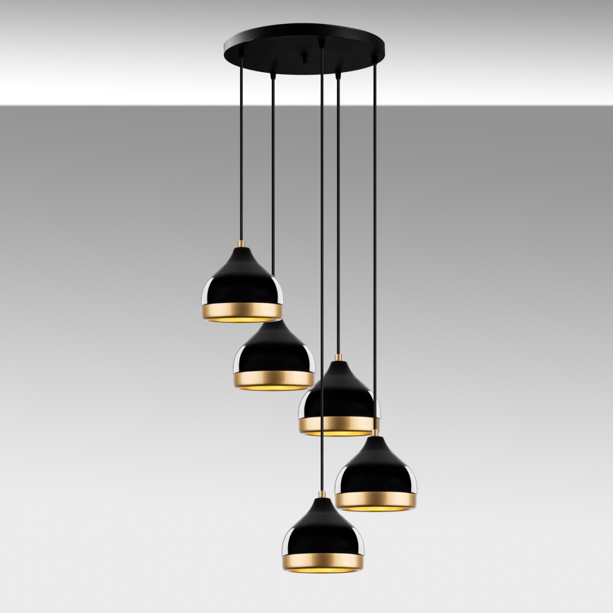 Lustre suspenso com cabo YILDO 5xE27/40W/230V preto/dourado