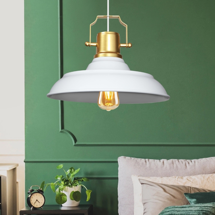 Lustre suspenso em cabo AYD 1xE27/40W/230V branco/dourado