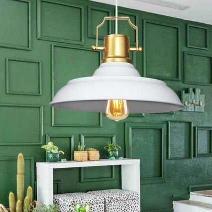Lustre suspenso em cabo AYD 1xE27/40W/230V branco/dourado