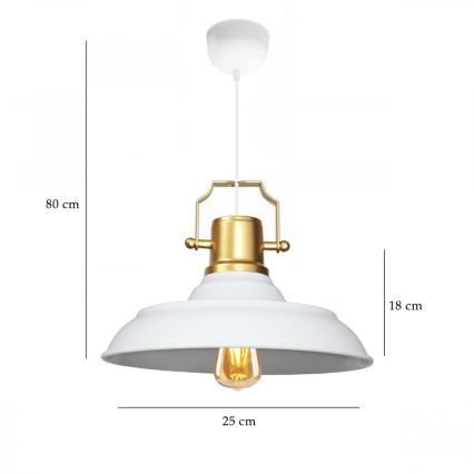 Lustre suspenso em cabo AYD 1xE27/40W/230V branco/dourado