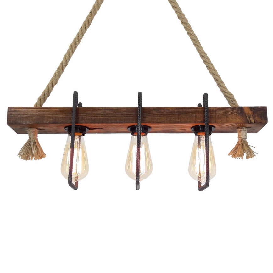 Lustre suspenso em cabo KUTUK 3xE27/40W/230V pinho