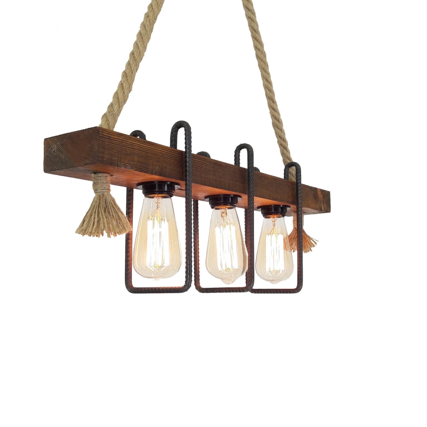 Lustre suspenso em cabo KUTUK 3xE27/40W/230V pinho