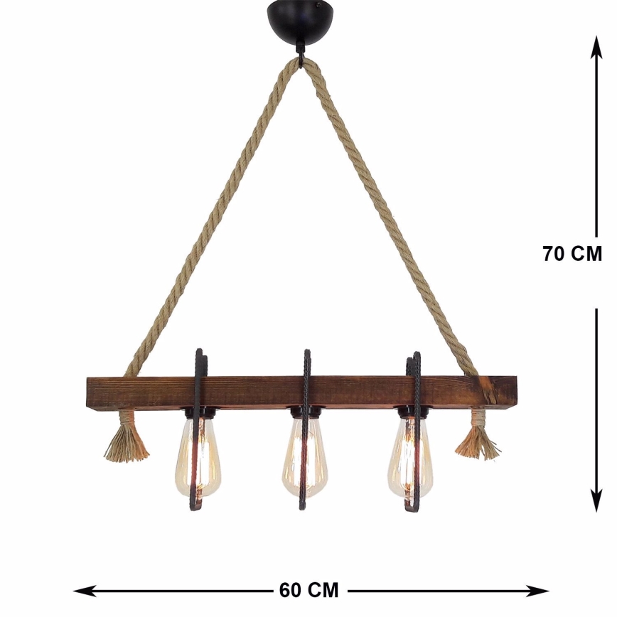 Lustre suspenso em cabo KUTUK 3xE27/40W/230V pinho