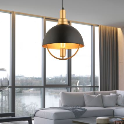 Lustre suspenso em cabo MONZA 1xE27/40W/230V Ø 30 cm preto/dourado