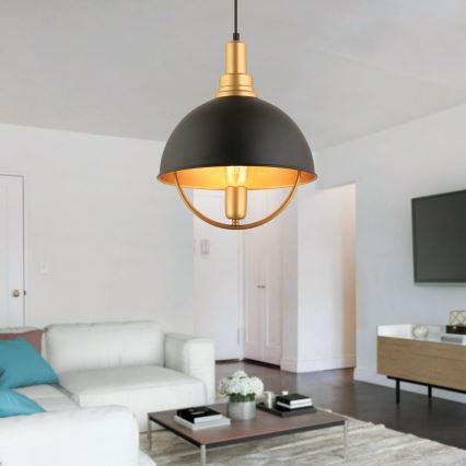 Lustre suspenso em cabo MONZA 1xE27/40W/230V Ø 30 cm preto/dourado
