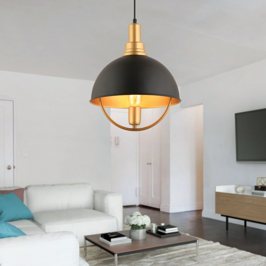 Lustre suspenso em cabo MONZA 1xE27/40W/230V Ø 30 cm preto/dourado