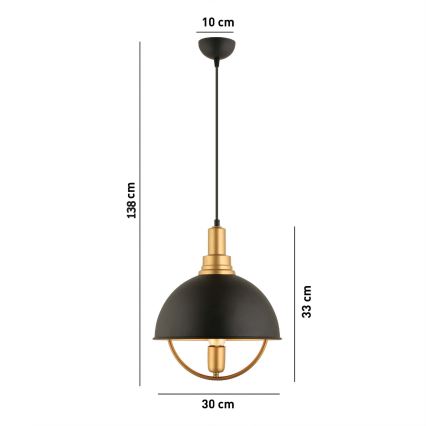 Lustre suspenso em cabo MONZA 1xE27/40W/230V Ø 30 cm preto/dourado