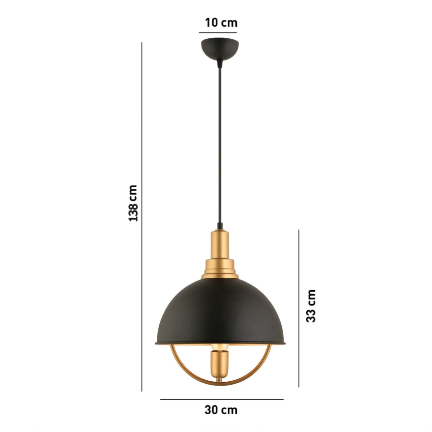 Lustre suspenso em cabo MONZA 1xE27/40W/230V Ø 30 cm preto/dourado