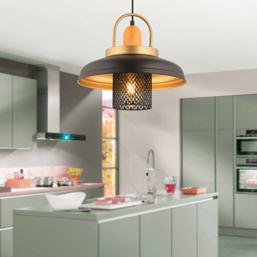 Lustre suspenso em cabo MONZA 1xE27/40W/230V Ø 32 cm preto/dourado