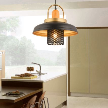 Lustre suspenso em cabo MONZA 1xE27/40W/230V Ø 32 cm preto/dourado