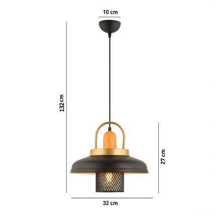 Lustre suspenso em cabo MONZA 1xE27/40W/230V Ø 32 cm preto/dourado