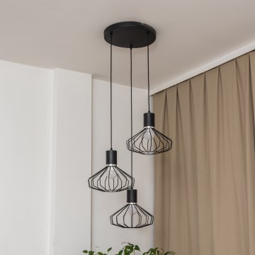 Lustre suspenso em cabo SOLANO 3xE27/15W/230V preto/cromo brilhante