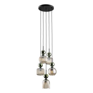 Lustre suspenso em cabo SOPHIA 5xE14/10W/230V preto/verde/bege fumado