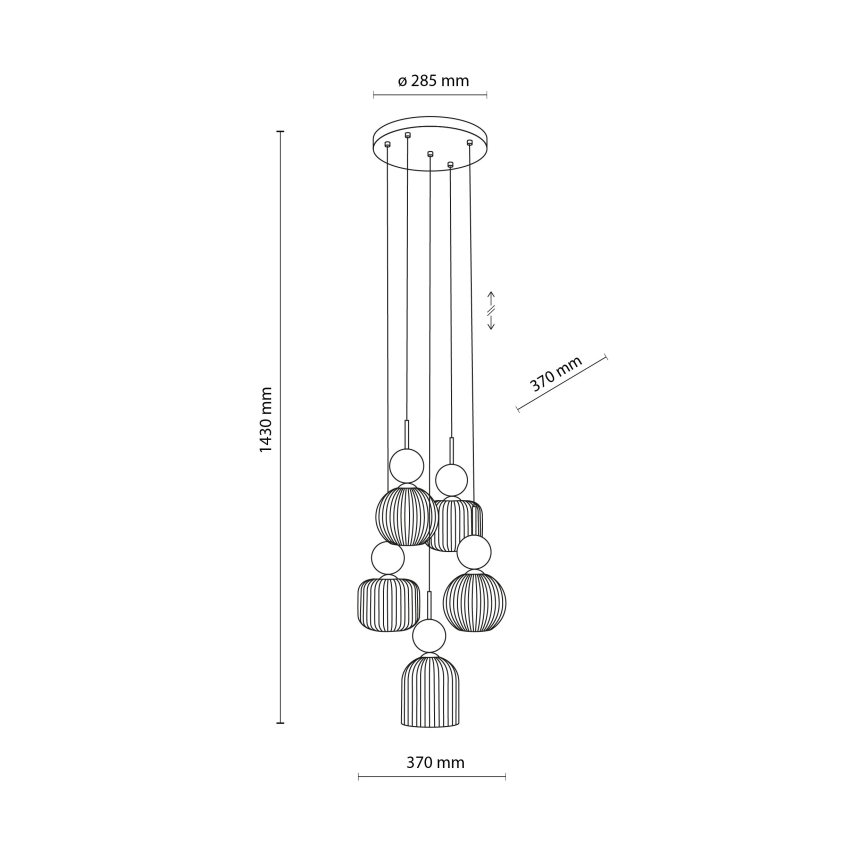 Lustre suspenso em cabo SOPHIA 5xE14/10W/230V preto/verde/bege fumado