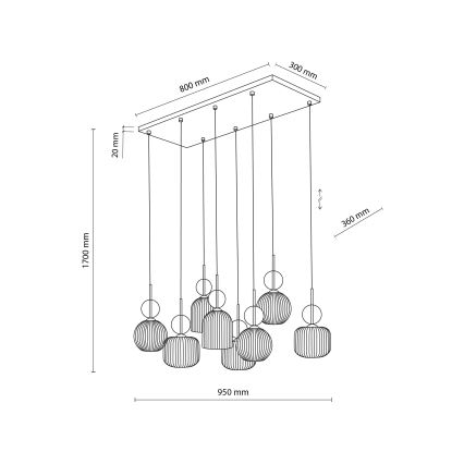 Lustre suspenso em cabo SOPHIA 8xE14/10W/230V preto/bege fumê