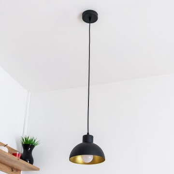 Lustre suspenso em cabo VESPER 1x E27/15W/230 Ø 18 cm preto/dourado