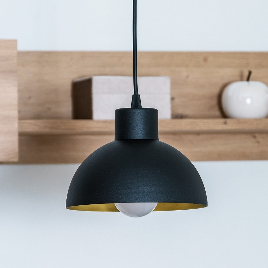 Lustre suspenso em cabo VESPER 1x E27/15W/230 Ø 18 cm preto/dourado