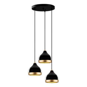 Lustre suspenso em cabo YILDO 3xE27/40W/230V preto/dourado