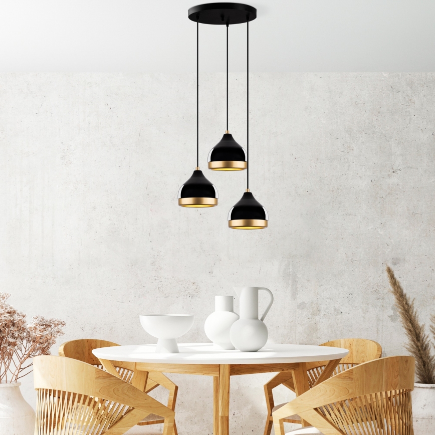 Lustre suspenso em cabo YILDO 3xE27/40W/230V preto/dourado
