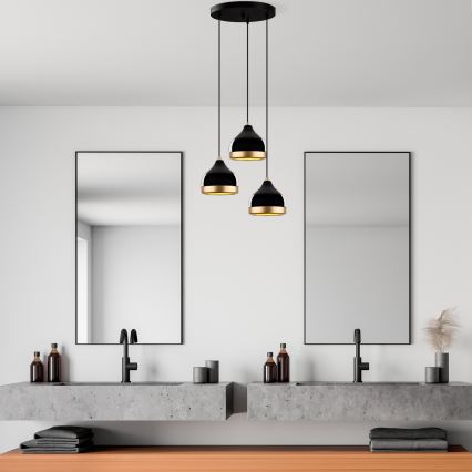Lustre suspenso em cabo YILDO 3xE27/40W/230V preto/dourado