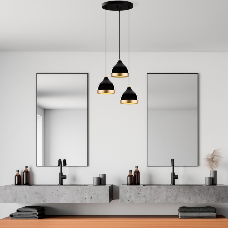 Lustre suspenso em cabo YILDO 3xE27/40W/230V preto/dourado