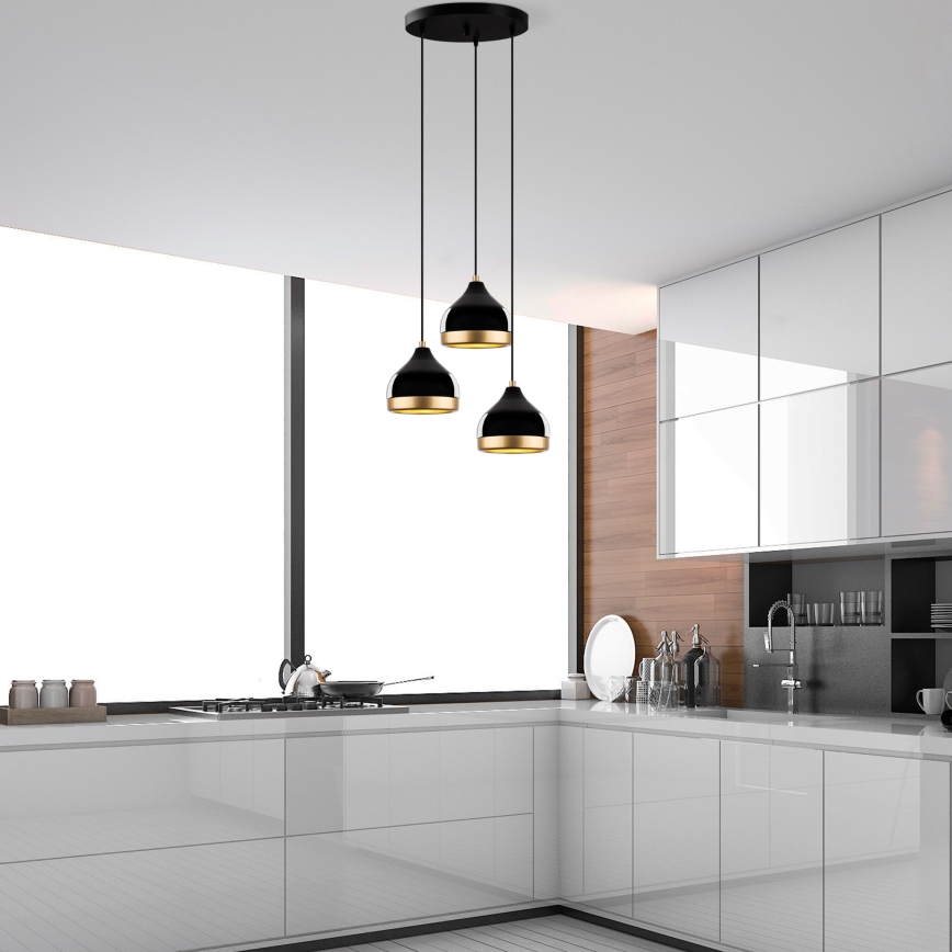 Lustre suspenso em cabo YILDO 3xE27/40W/230V preto/dourado