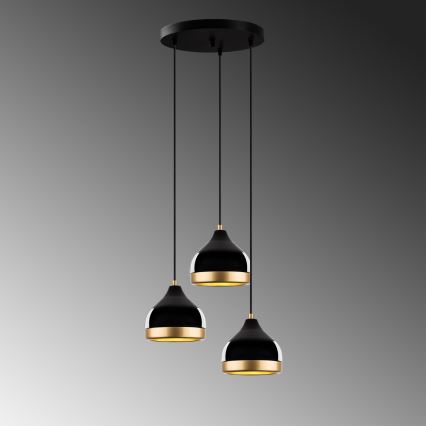 Lustre suspenso em cabo YILDO 3xE27/40W/230V preto/dourado