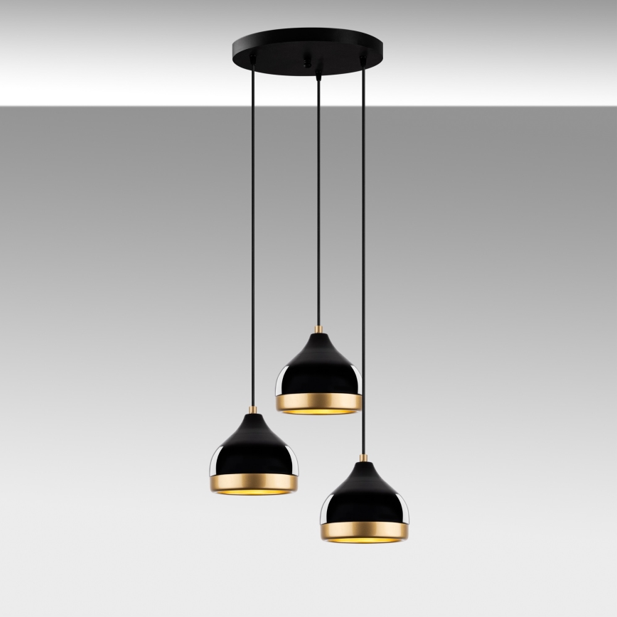 Lustre suspenso em cabo YILDO 3xE27/40W/230V preto/dourado