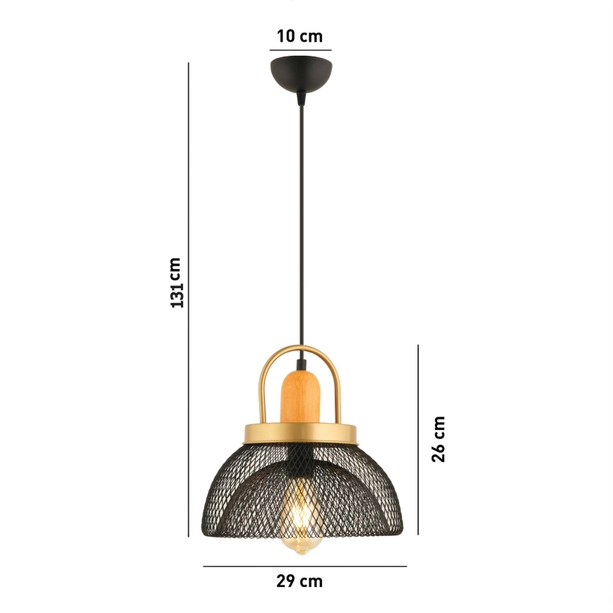 Lustre suspenso MONZA com cabo 1xE27/40W/230V Ø 29 cm preto/dourado