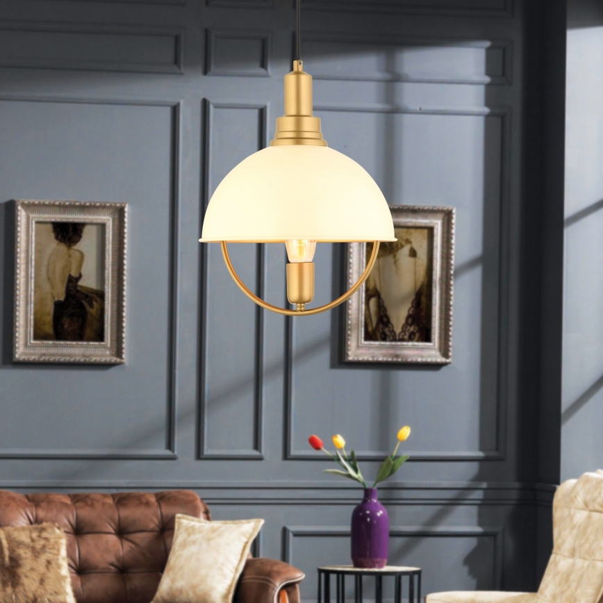 Lustre suspenso MONZA em cabo 1xE27/40W/230V Ø 30 cm creme/dourado