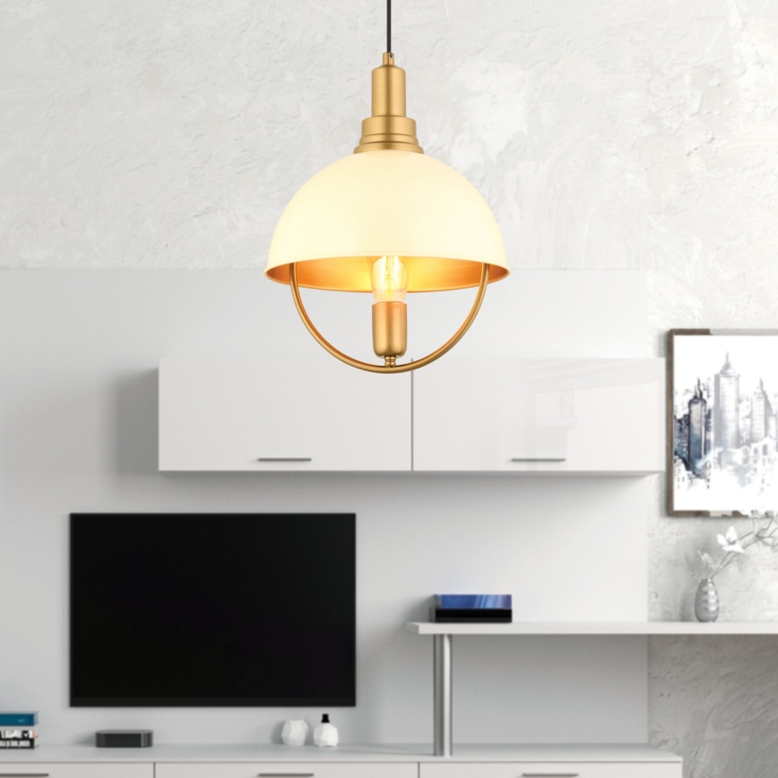 Lustre suspenso MONZA em cabo 1xE27/40W/230V Ø 30 cm creme/dourado