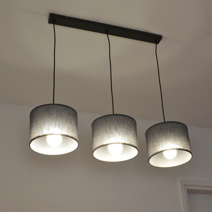 Lustre suspenso por cabo ALBA 3xE27/15W/230V cinzento