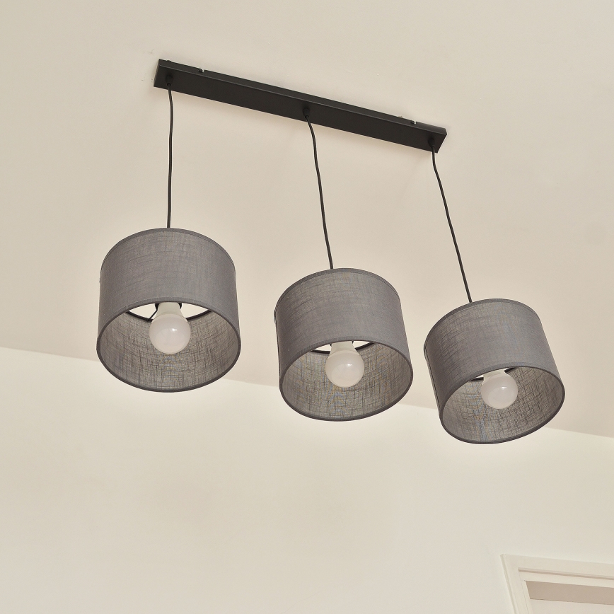 Lustre suspenso por cabo ALBA 3xE27/15W/230V cinzento