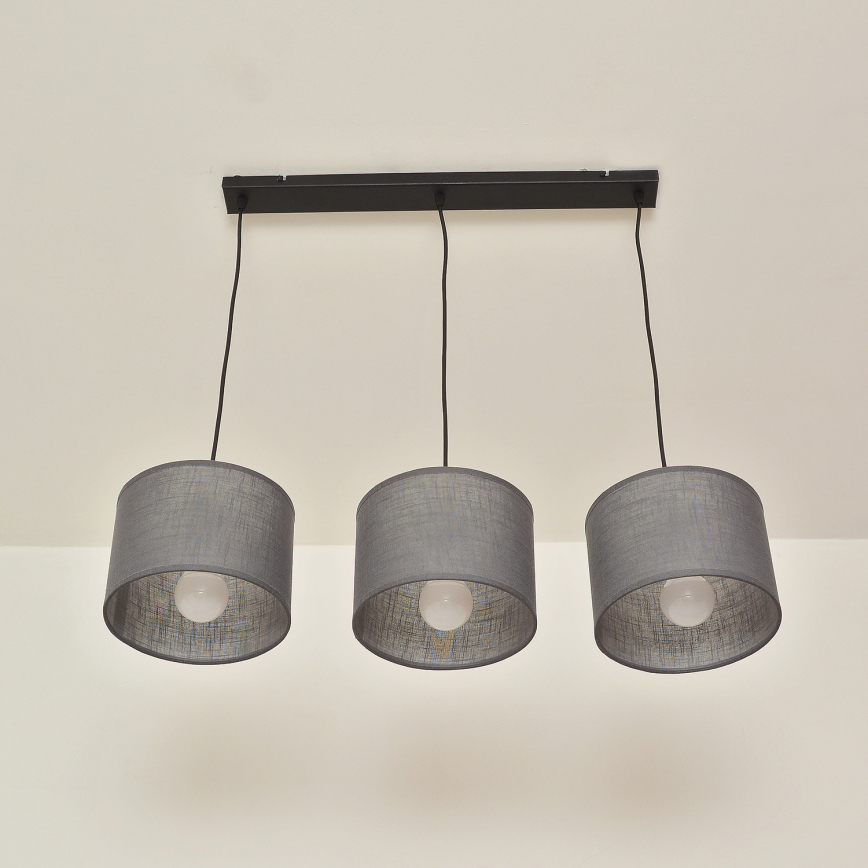 Lustre suspenso por cabo ALBA 3xE27/15W/230V cinzento