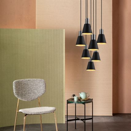 Lustre suspenso por cabo KEM 7xE27/40W/230V, preto