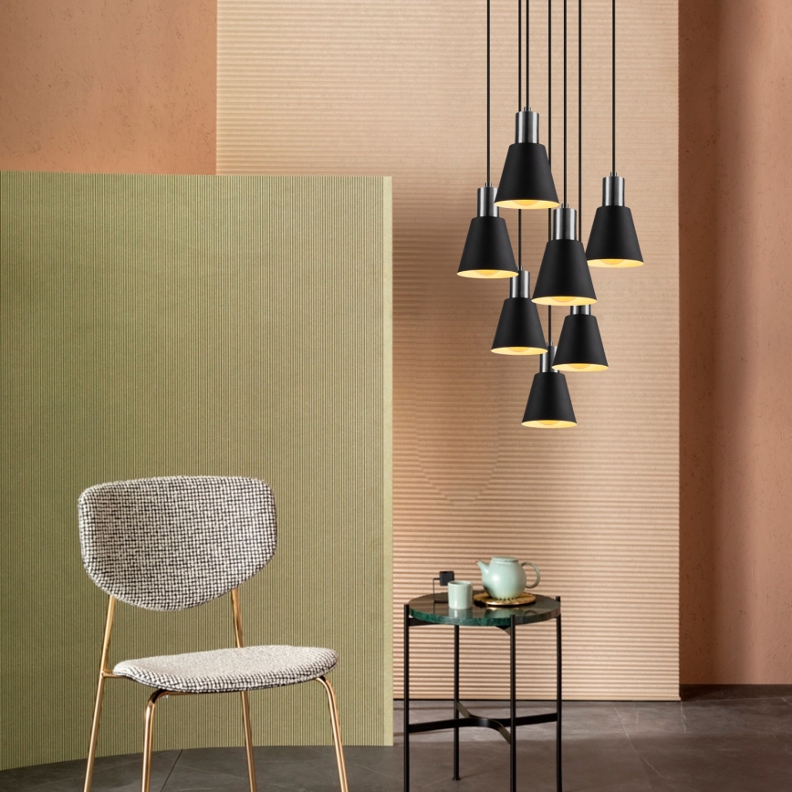 Lustre suspenso por cabo KEM 7xE27/40W/230V, preto