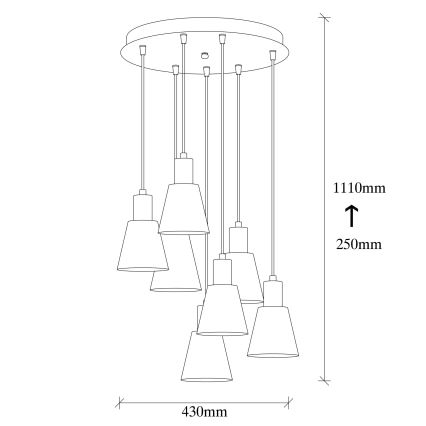 Lustre suspenso por cabo KEM 7xE27/40W/230V, preto