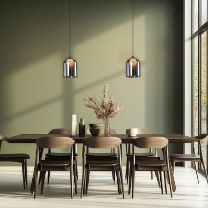 Lustre suspenso por cabo KLEA 1xG9/15W/230V preto fumado