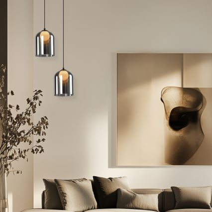 Lustre suspenso por cabo KLEA 1xG9/15W/230V preto fumado