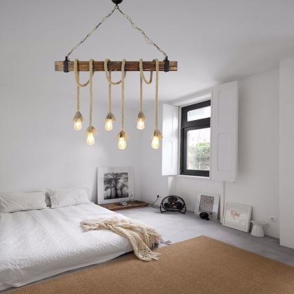 Lustre suspenso por cabo KUTUK 6xE27/40W/230V pinho