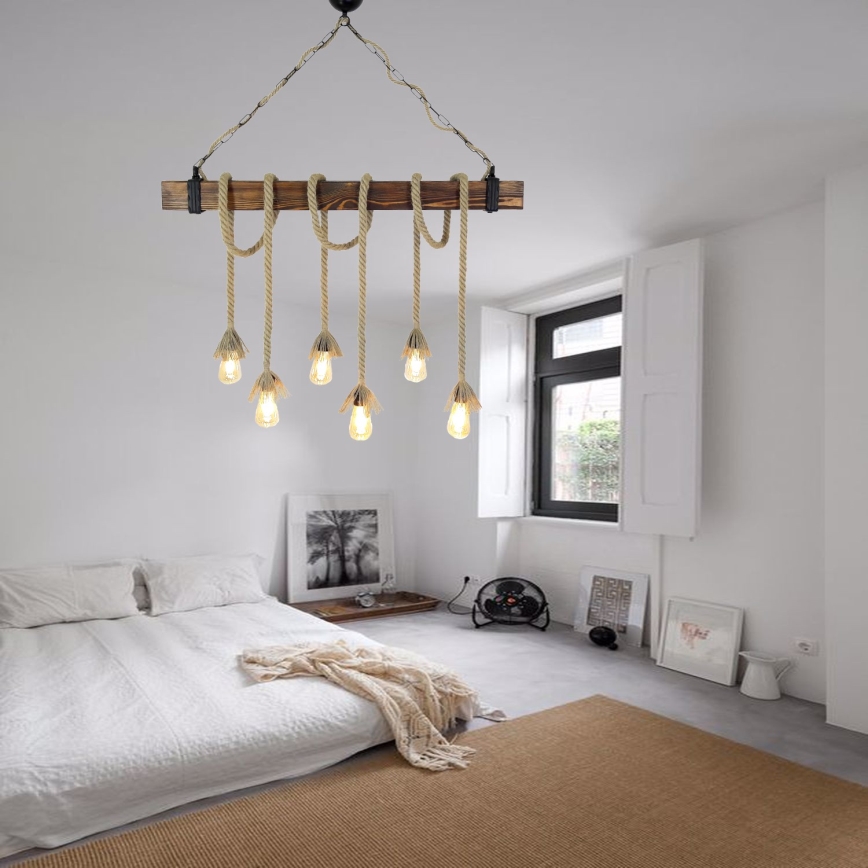 Lustre suspenso por cabo KUTUK 6xE27/40W/230V pinho